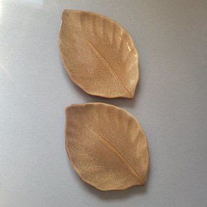 2 Pcs Dessert snack plates, leaf shaped appetizer ceramic dishes.